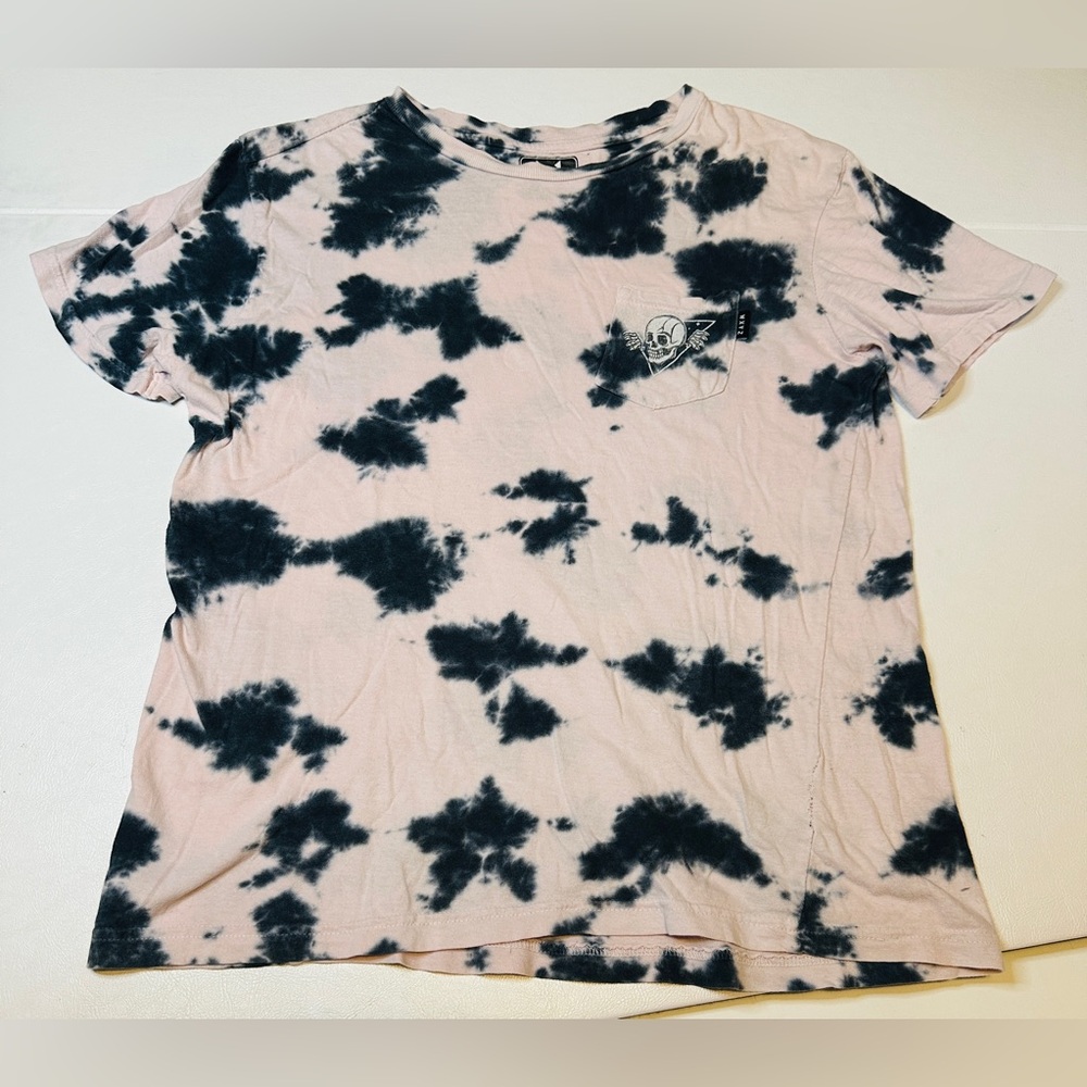 WXYZ MFG CO. Pale Pink & Black Tie Dye Skull Pocket Graphic T-Shirt Size Medium